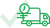 Das grüne Icon eines fahrenden LKWs vor einem transparenten grünen Haken.