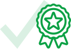 Das grüne Icon eines Abzeichens mit Stern vor einem transparenten grünen Haken.