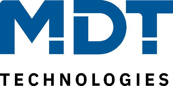 Schwarz-blaues Logo der Marke MDT Technologies